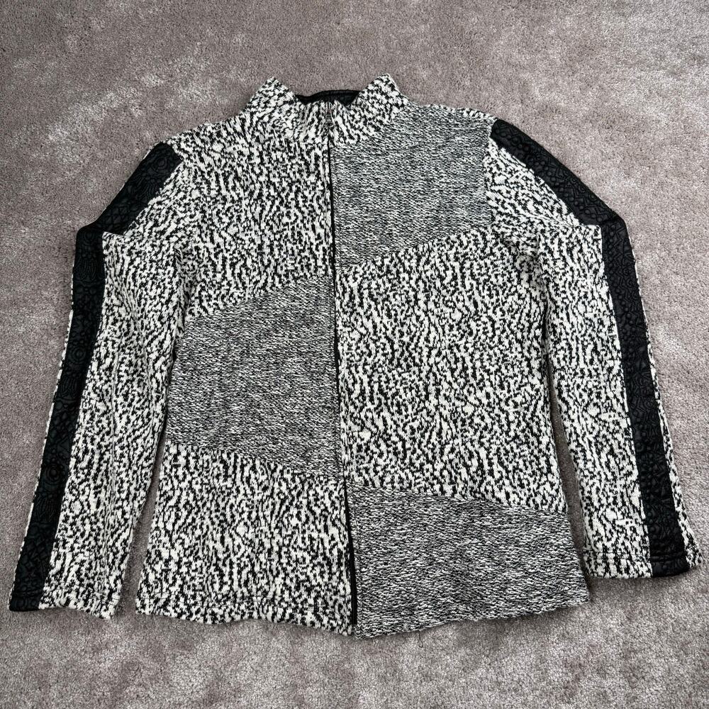 Erin London Jacket Size S Black Cream Zip Up Texture Blazer Animal Corp Business